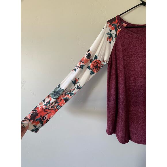 Flowy Maroon Floral Women's Fall Blouse - Picture 2 of 6